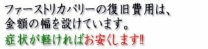 ファーストリカバリーの復旧費用は、金額の幅を設けています。症状が軽ければお安くします。